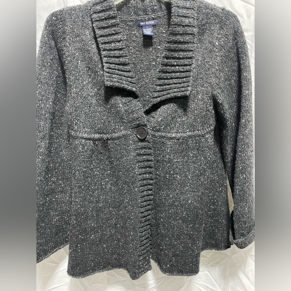 Max Edition One Button Cardigan Speckled Charcoals Sweater Size L